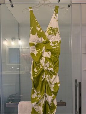 Roulette Olive Green & White Floral Midi Dress